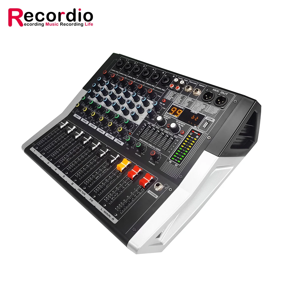 GAX-ED6 Professional 6-Channel Audio Mixer Powerful 7-band Equalization  Audio Mixer With USB Switch for Karaoke Stage KTV