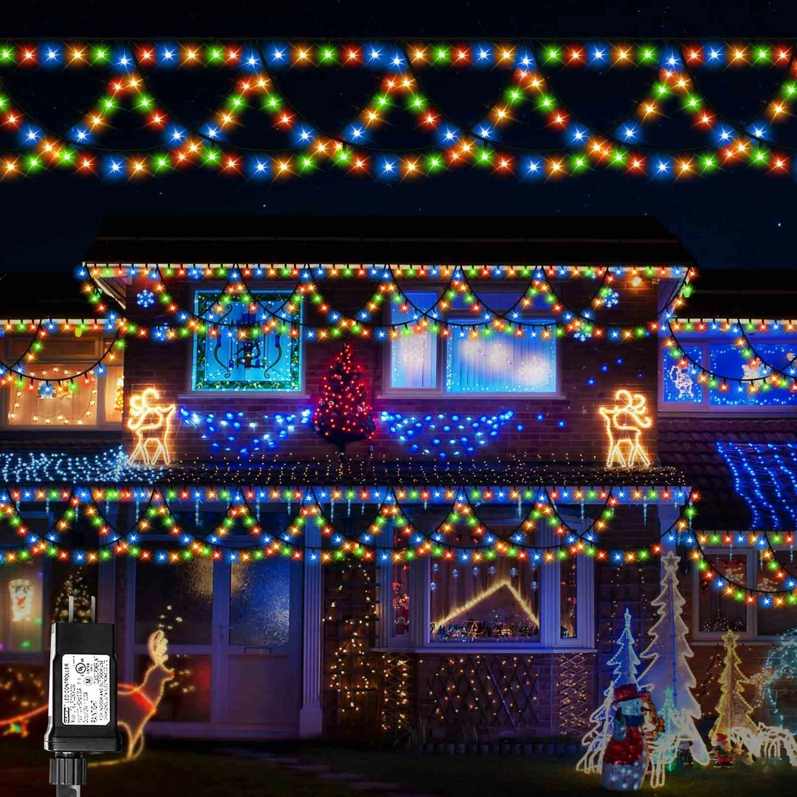 Shingel  Color Changing 40FT 380 LED Christmas String Lights Extendable 8 Modes Wedding Holiday Decoration Christmas Lights