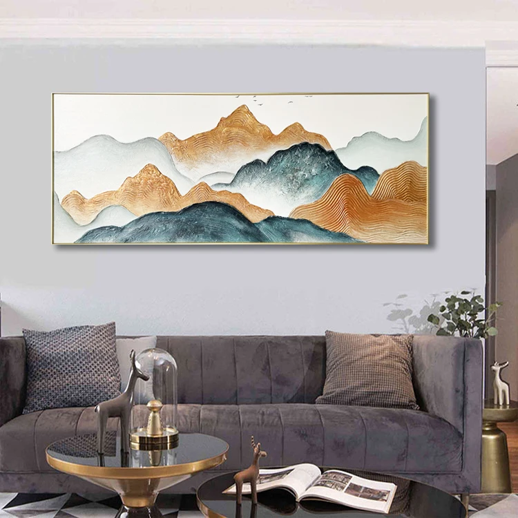 160X65CM inch Wall Art Hand-Painted Framed Mountain Oil Painting On Canvas Modern Nature Artwork for Living Room Bedroom Décor