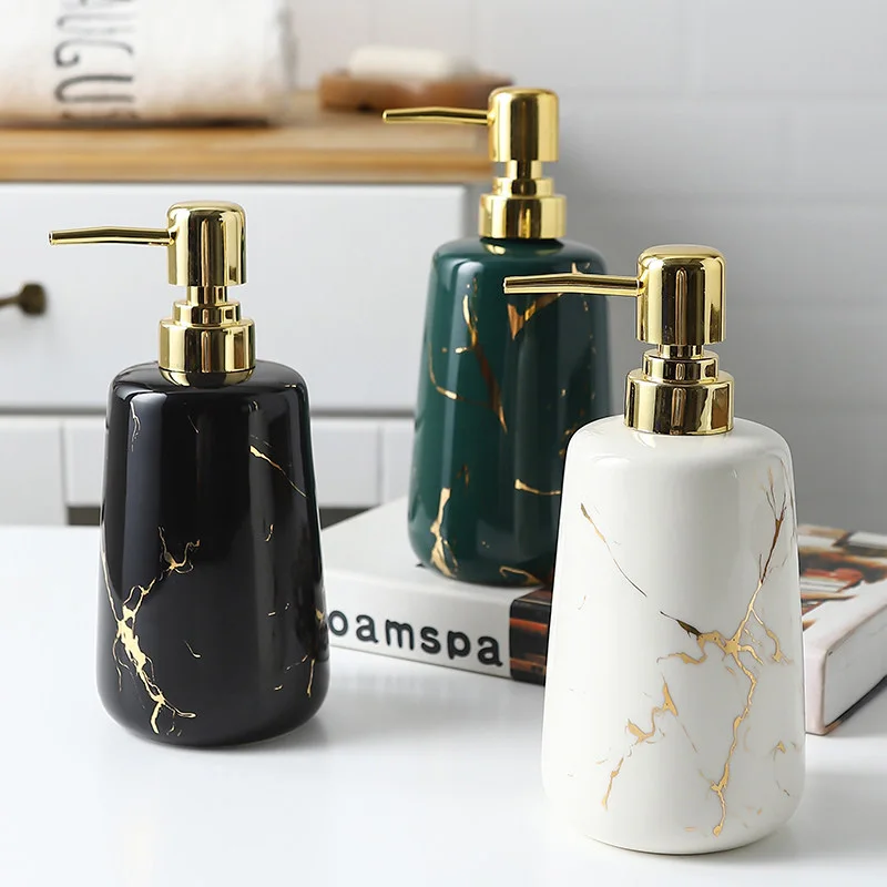 Nordic Ins Ceramic Accessories Bathroom Marble Emulsion Bottle Press Liquid Soap Dispenser Shampoo And Lotion Storage