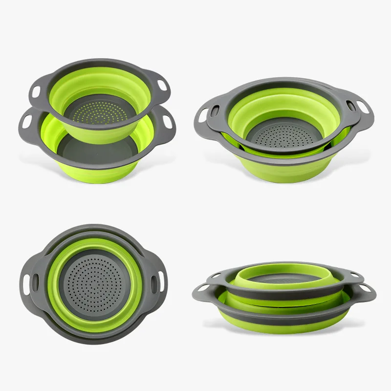 Home Fruit Vegetable Collapsible Kitchen Drain Basket For Straining Water  Plastic Round Folding Washing Basket