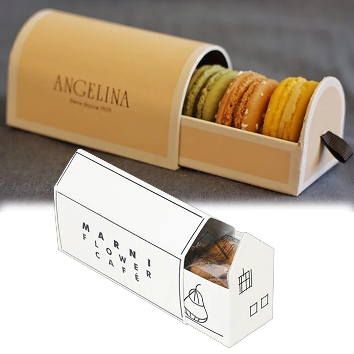 Custom Printed Macaron Gift Box Packaging Pastry Gold Lid Macaron Box with Lining for Afternoon Tea Cake Sweet Desserts Bakery