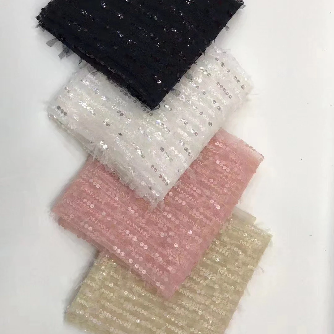 B007  bar Chinese Supplier Colorful Changing Sequins Embroidered Mesh Fabrics