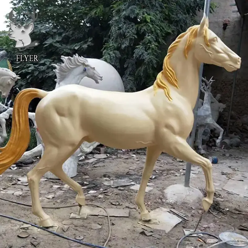 Wholesale Life Size White Horse Sculpture Statue Fiberglass Large Outdoor Running Horse Statues For Outdoor Decoration