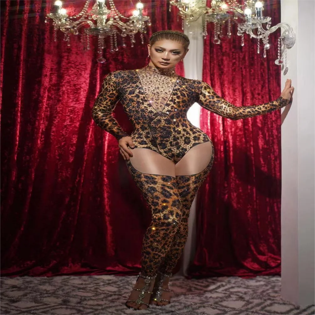 Wholesale Women Sexy Rhinestone Shiny Jumpsuit Long Sleeve Club Bodysuits for Women Jumpsuits Playsuits Bodysuits&Product