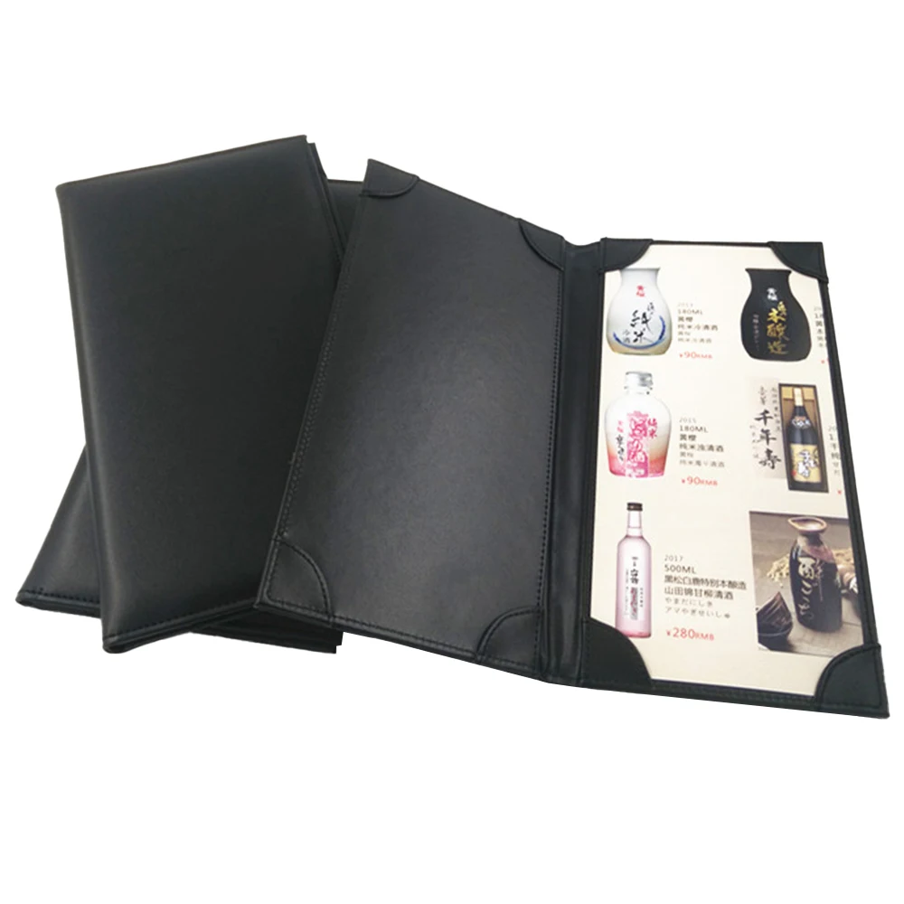 2023 New Design Double Fold Menu Covers Clear Leather Menu Book Folder For Restaurant Wine Bar Cafe Drinks Menu Covers