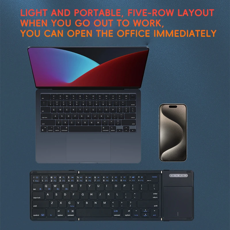 2024 Rechargeable Mini Wireless Portable Bluetooth Folding Foldable Keyboard With Touchpad For Mobile Phones and Tablet PC