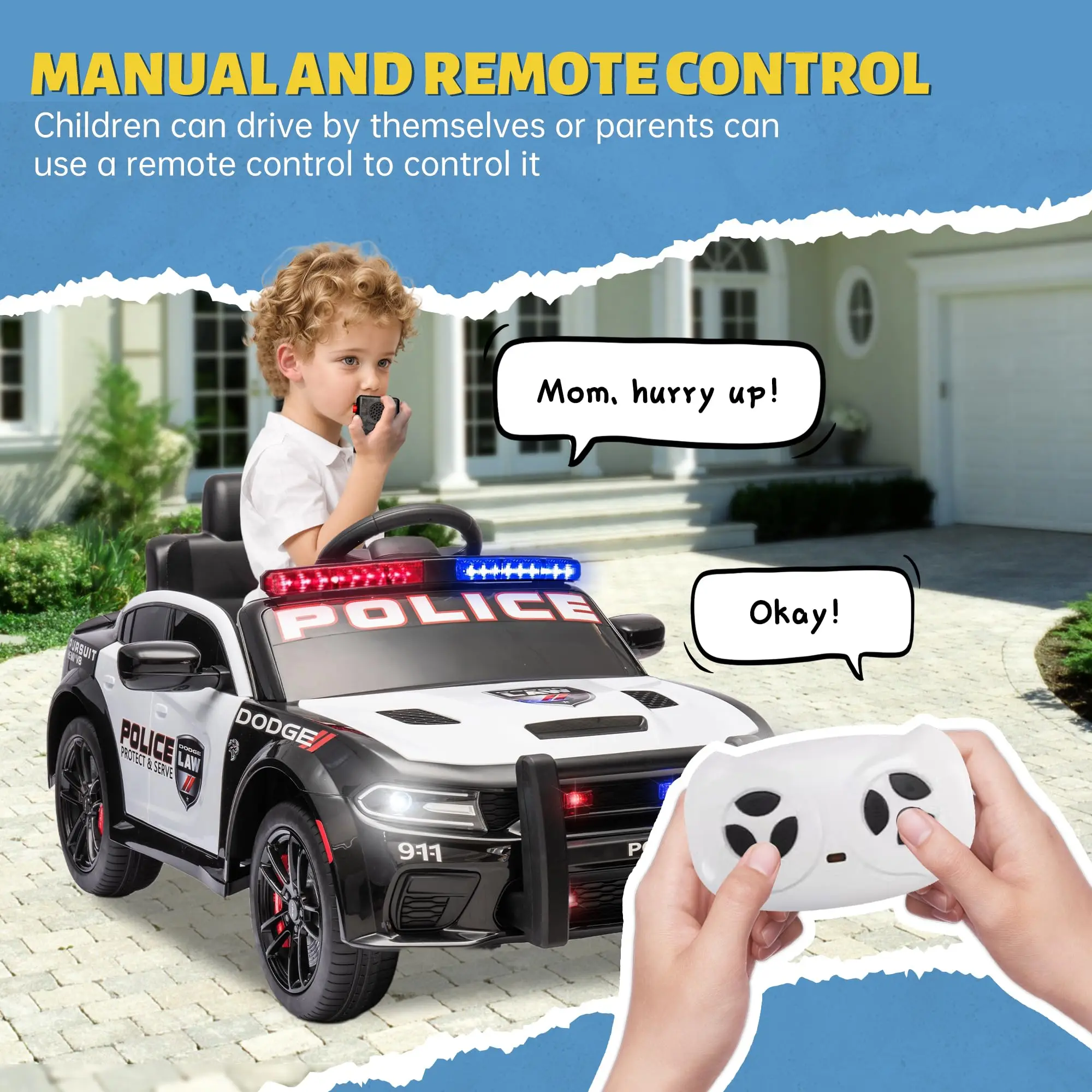 Licensed DODGE kids police car children 12v electric remote control baby electric police ride on cars for kids to drive