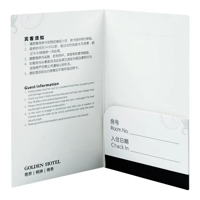 Custom print room card sleeve holder black white card cardboard printing Eco hotel room card sleeves amenities packaging