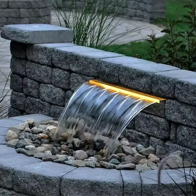 Outdoor Wall Water Fountain Decoration Light Sheer Stainless Steel Waterfall Blade Cascade For Garden