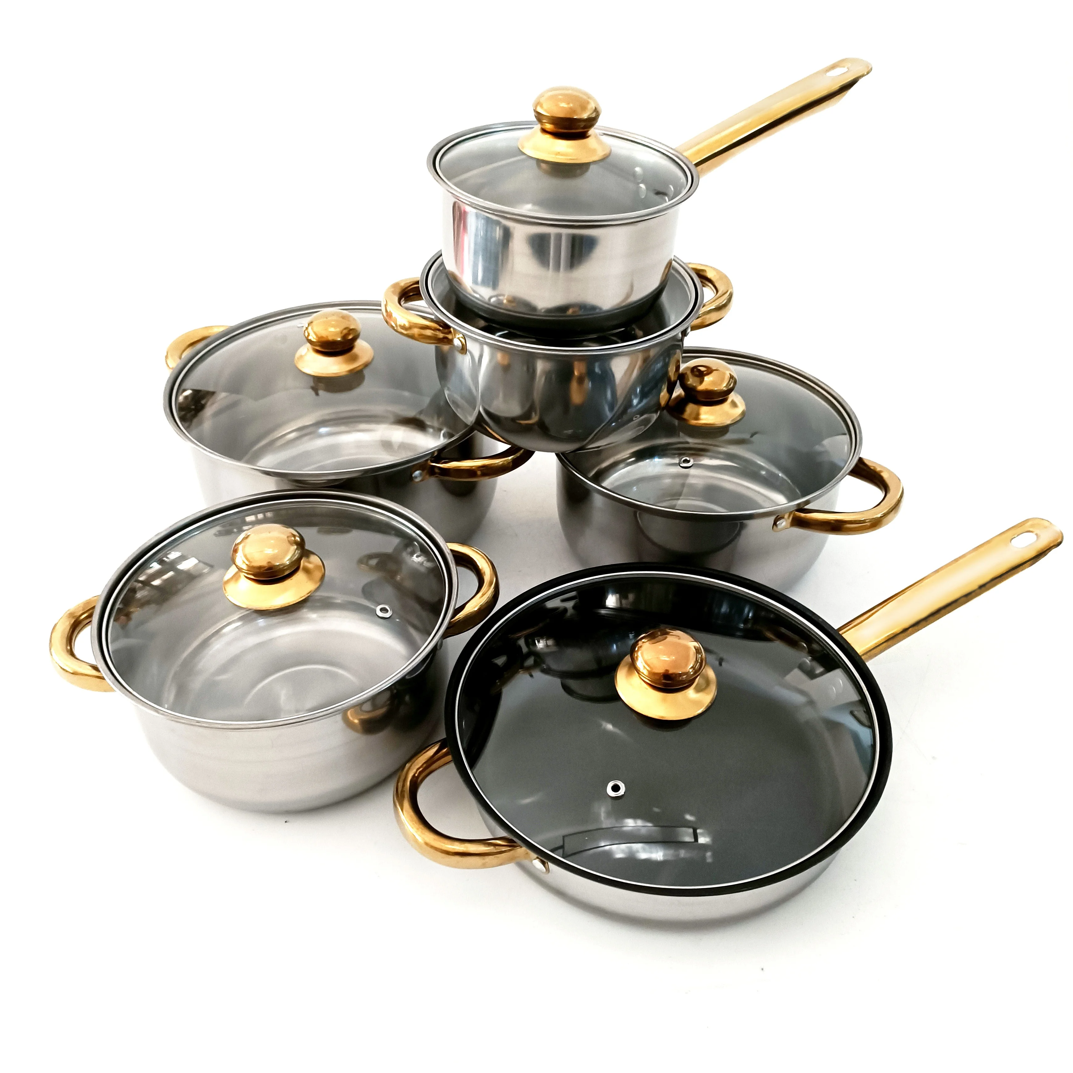 12pcs Cookware Sets Stainless Steel Cooking Pot Set And Pans Cookware Set With Glass Lid