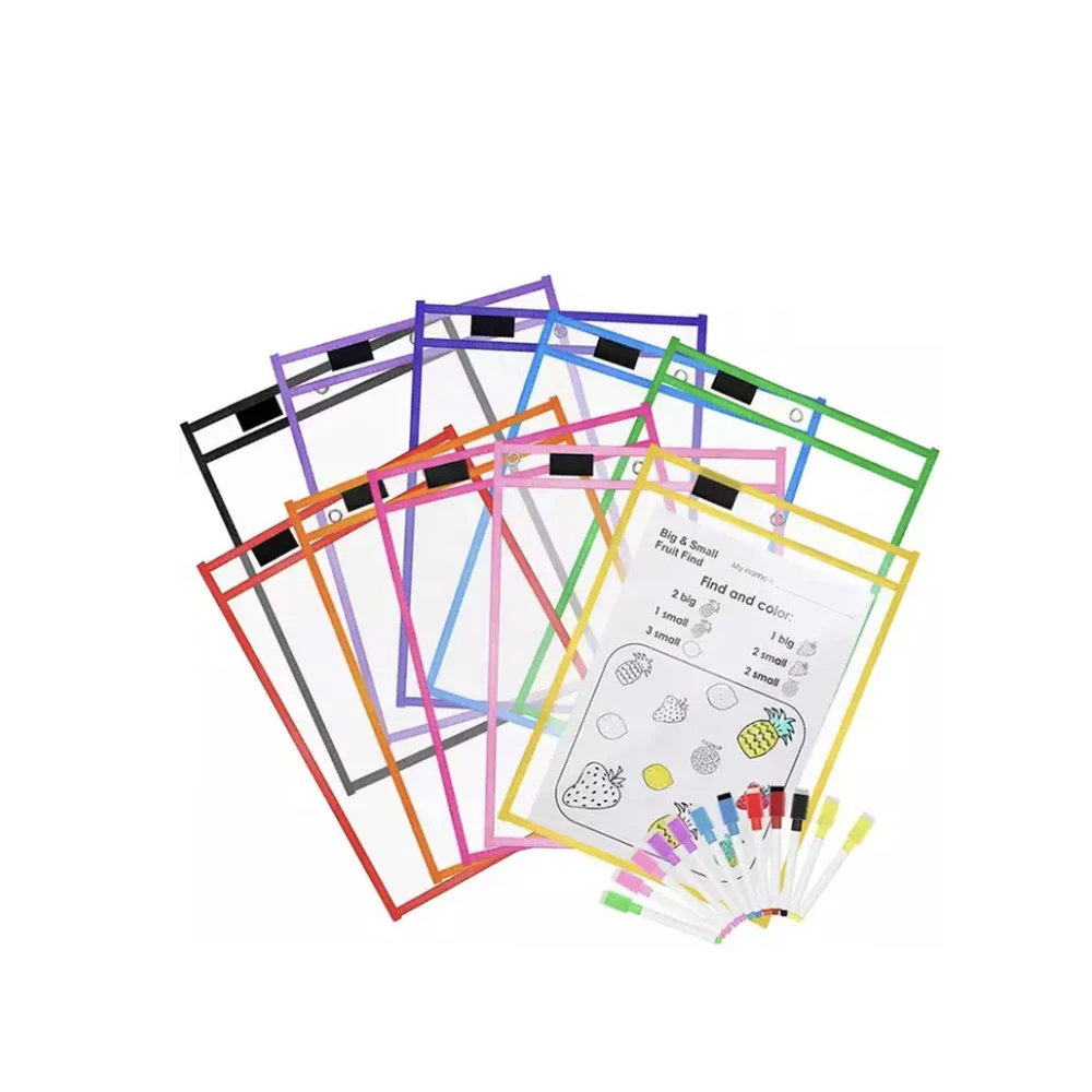 PVC. PET Hot sales Children Writing Drawing Clear Reusable Dry Erase Pockets sheets