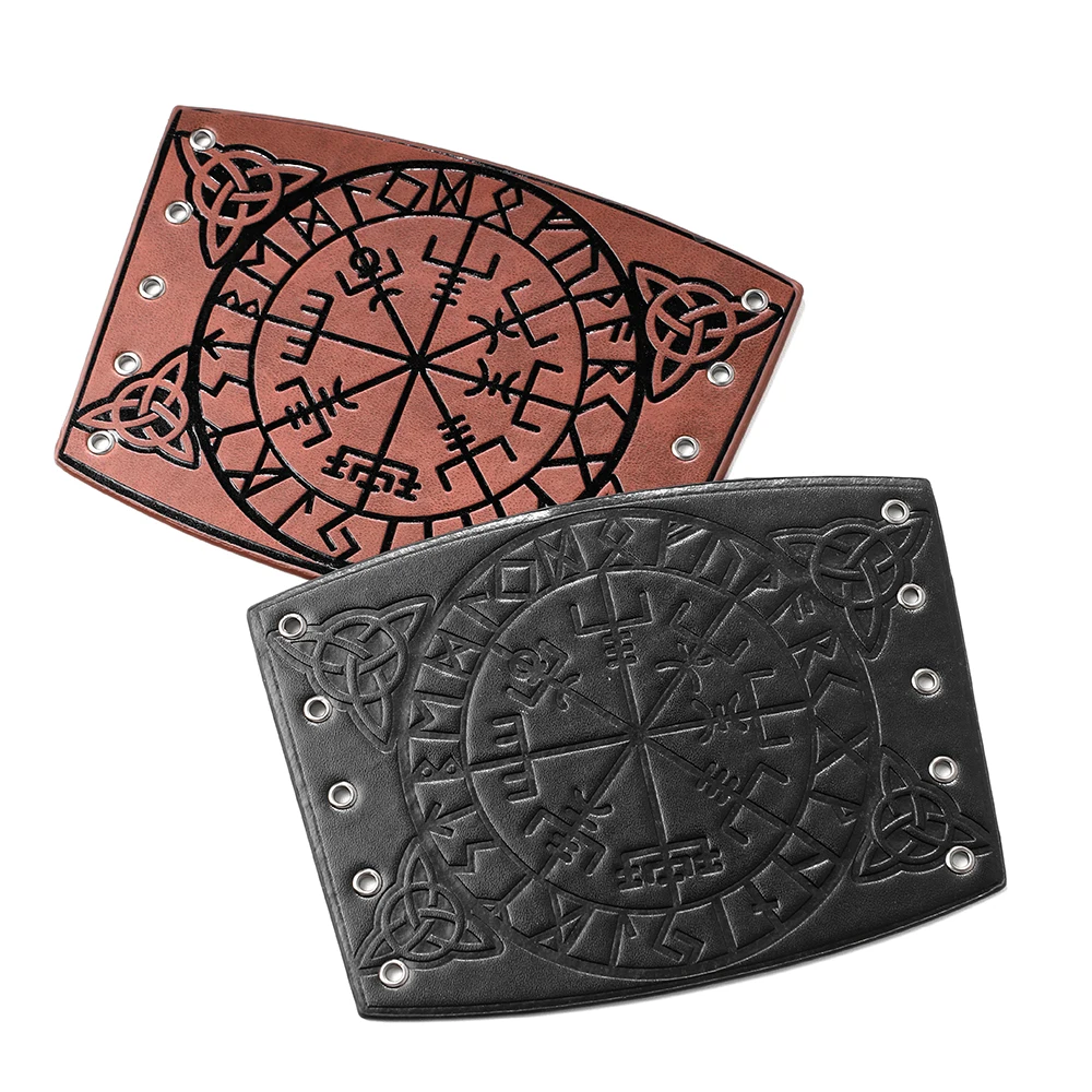 Viking Compass Embossed Jormungandr Leather Arm Armor, Viking Arm Gauntlet Bracer