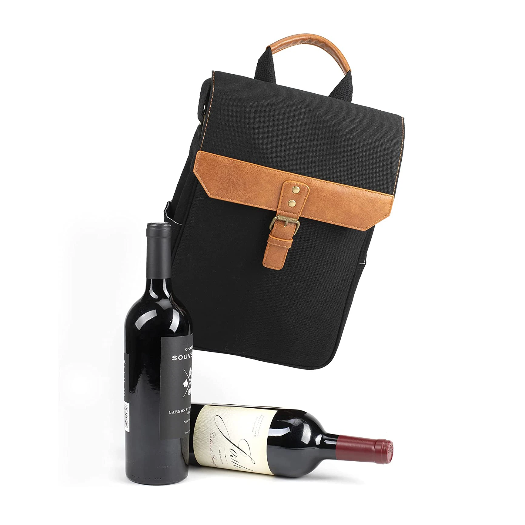 3 Bottle Wine Cooler Bag Thermal Linner Canvas Wine Carrier Bag with Should Strap Removable Divider