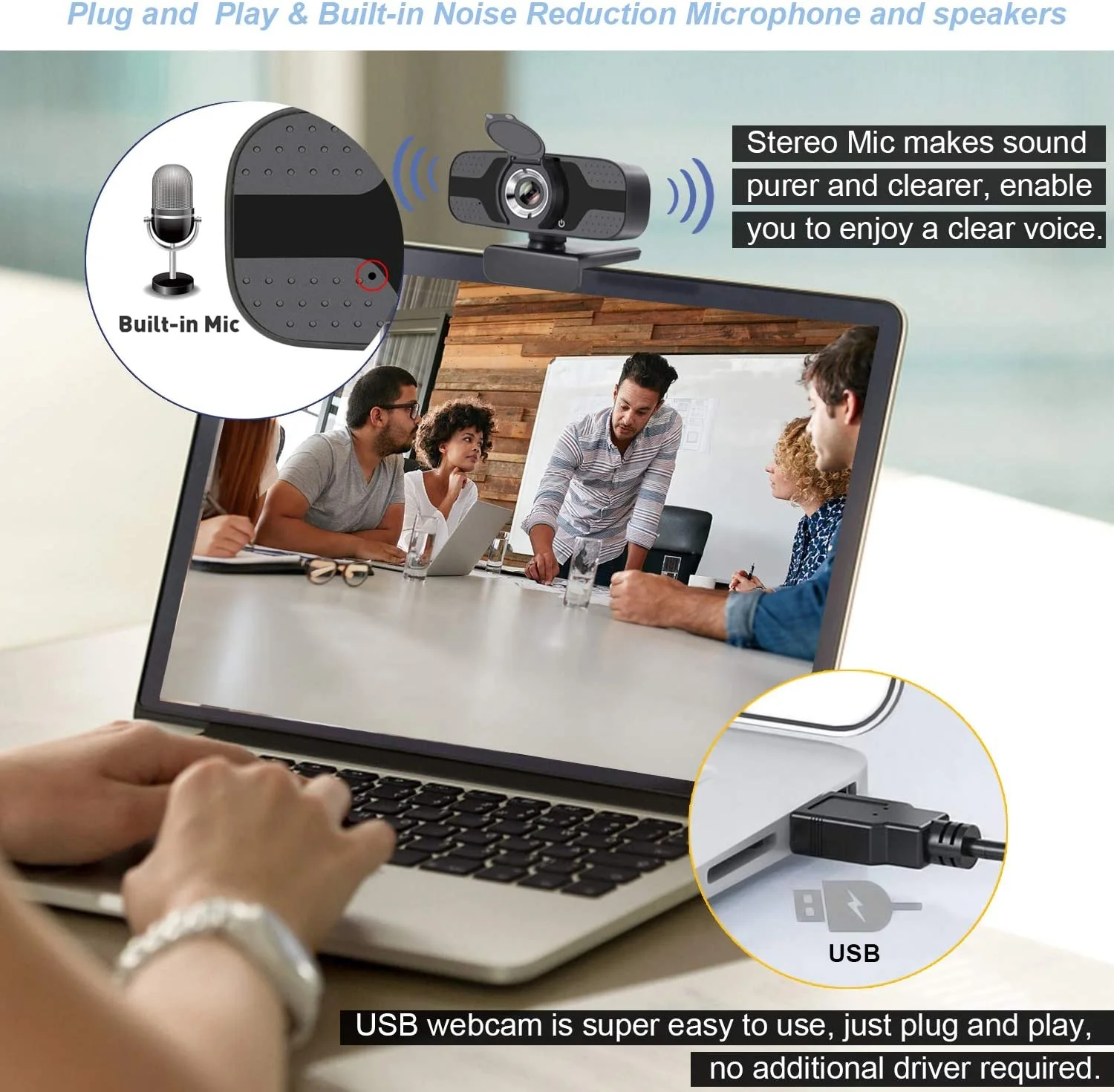  USB-веб-камера 1080P с микрофоном для ПК Windows Mac OS ноутбука настольного компьютера прямой трансляции видеозвонков конференций и т. д.