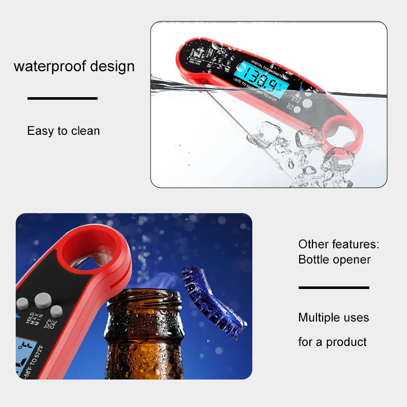 Meat Thermometer Digital Instant Thermometer for Grill and Cooking IP66 Waterproof Food Thermometer for Kitchen and Outside BBQ