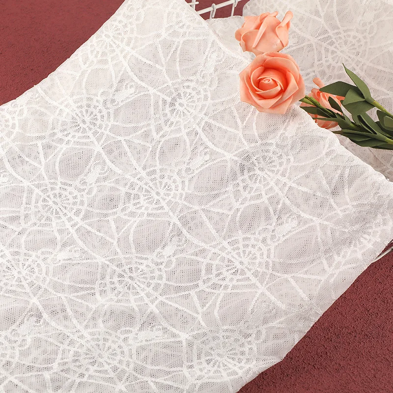 New French White 3d Beaded Lace Shining Embroidery Net Bridal Wedding Embroidery Fabric Sustainable Lace Trim