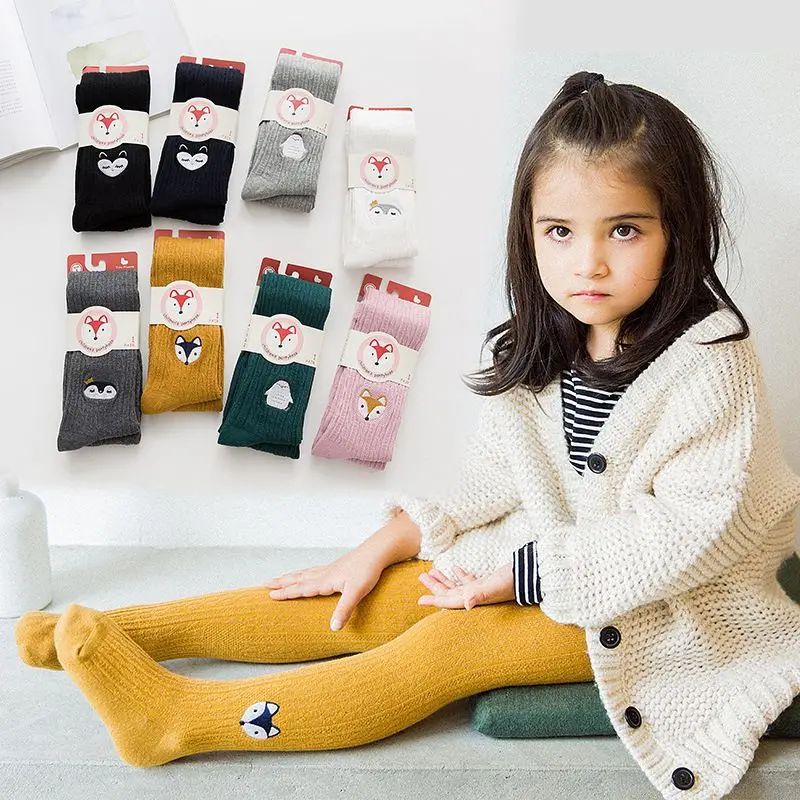 Wholesale Korean Fashion Embroidery Cartoon Animals Baby Tights Soft Cotton Best Kids Girls Pantyhose Tights