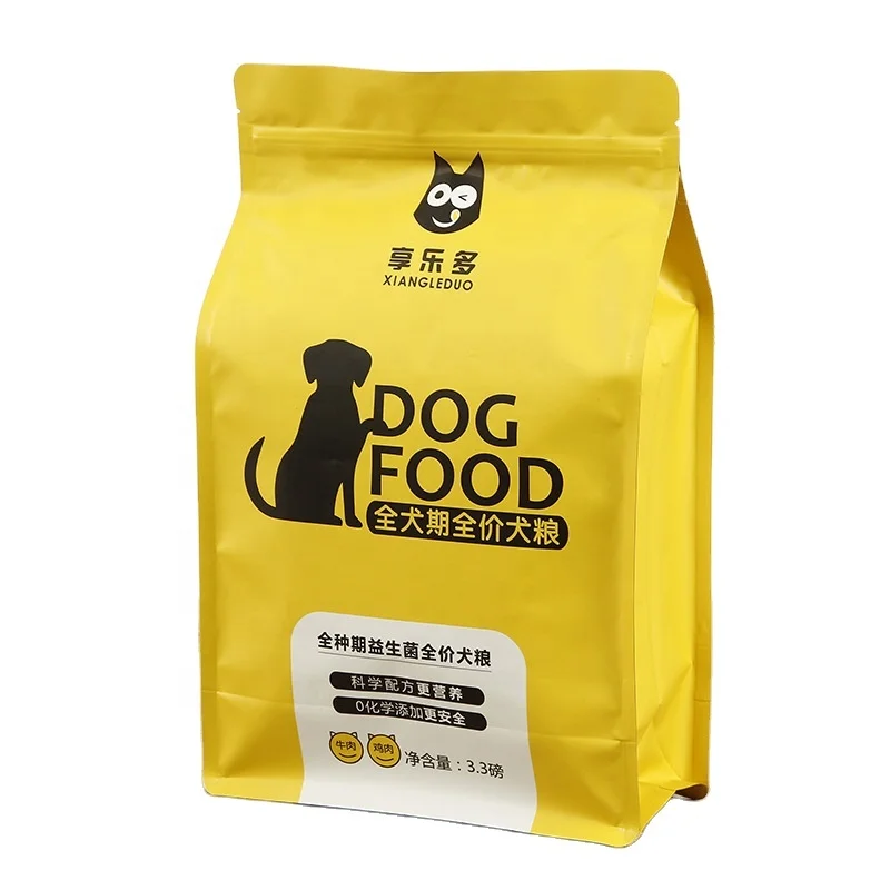 Customize Stand Up Pouch Flat Bottom Resealable Food Packing Bags Pet Plastic Packaging Dog Food Bag