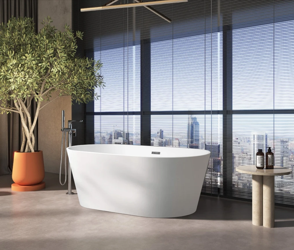 Indoor Stand Alone Oval Bathtub Freestanding bathtubs Acrylic soaking bath tub fluted Free standing bathtub