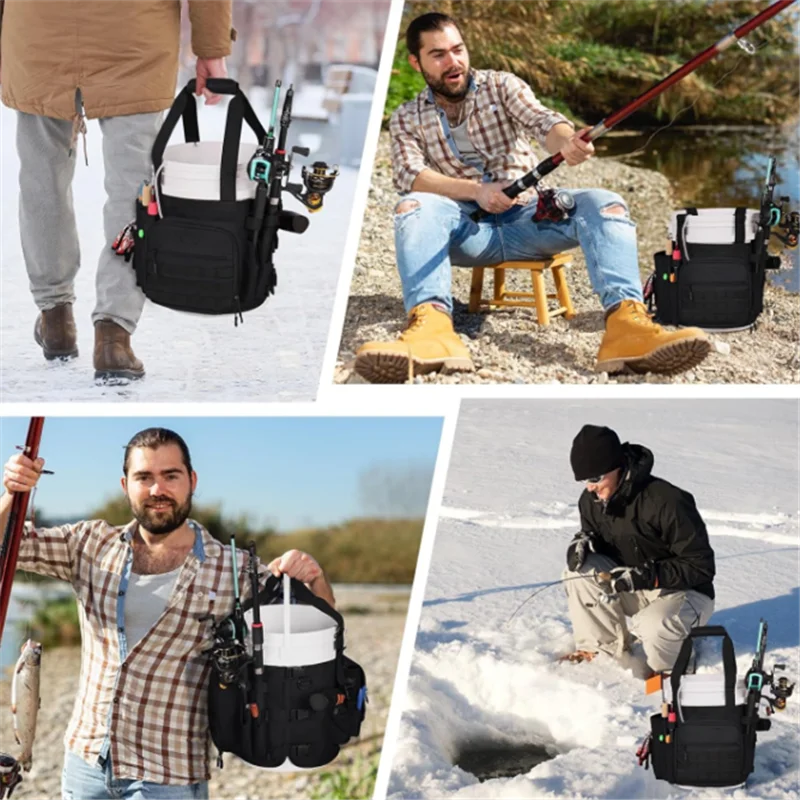 Fishing Bucket Organizer for 5 Gallon Bucket Accessories, Fishing Tackle Bag with Adjustable Buckle, Fishing Gear and Equipment