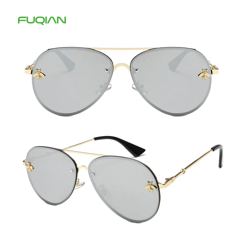 Lentes De Sol Classic Gold Bee Lens Metal Frame Glasses Women Pilot Sunglasses