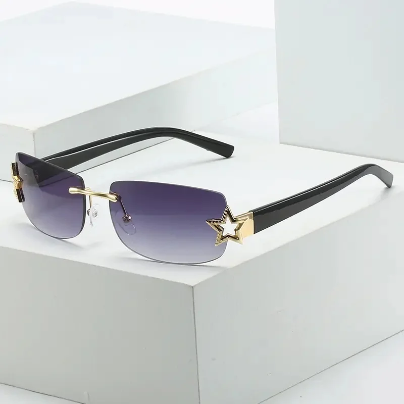 Lentes De Sol Vintage Star Rectangle Rimless Sun Glasses Y2k Square Frame Women Men Retro Frameless Sunglasses