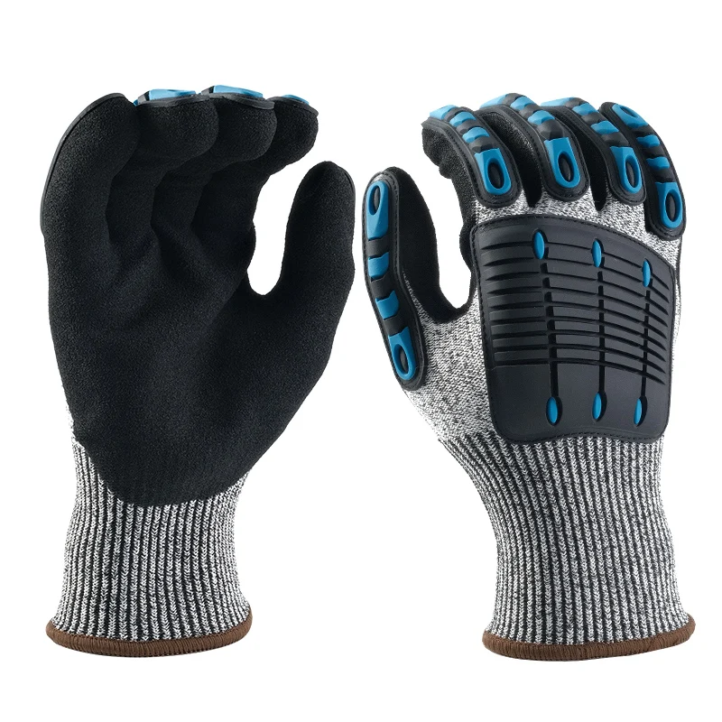A5 HPPE 13 Gauge Knitted Sandy Nitrile Coated Cut Resistant Anti Impact Palm Industrial Working Safety TPR Gloves