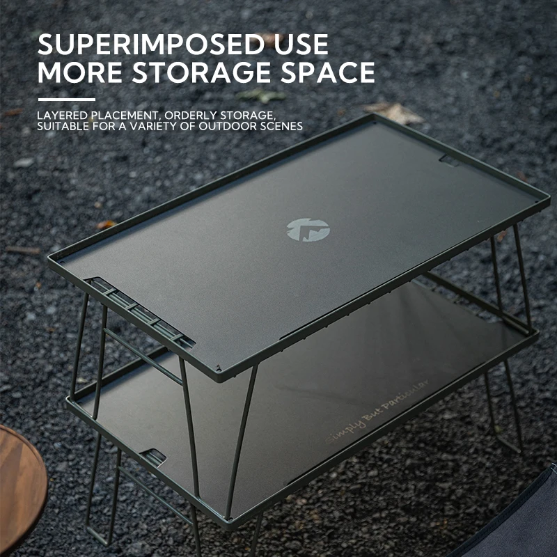 IGT Heavy duty green storage rack 2 shelves camping picnic table & chair set  metal camping kitchen folding table