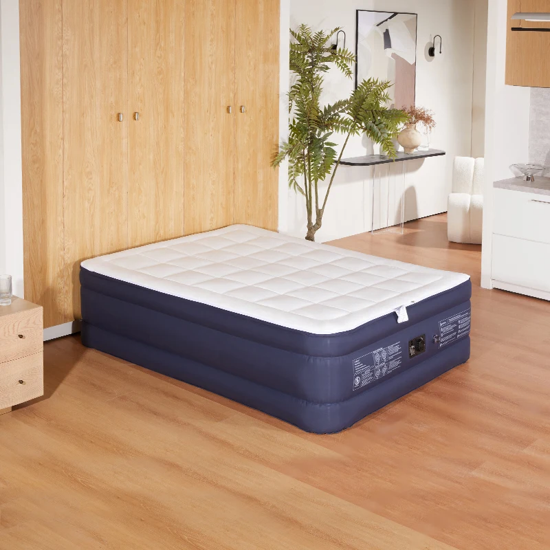 Queen Size Durable Comfortable Quilted Air Mattress with Built-in Pump Portable PVC Inflatable Bed for Home or Hotel Use