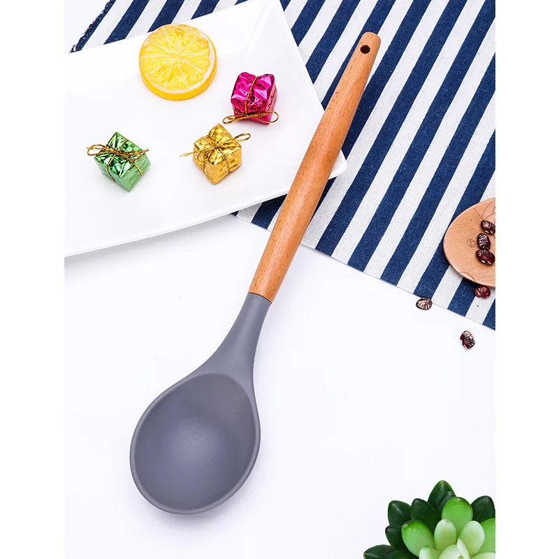 Non Toxic 12 pcs Cooking Tools Kitchenware Cocina Spatula Silicone Kitchen Utensils Set With Wooden Handles