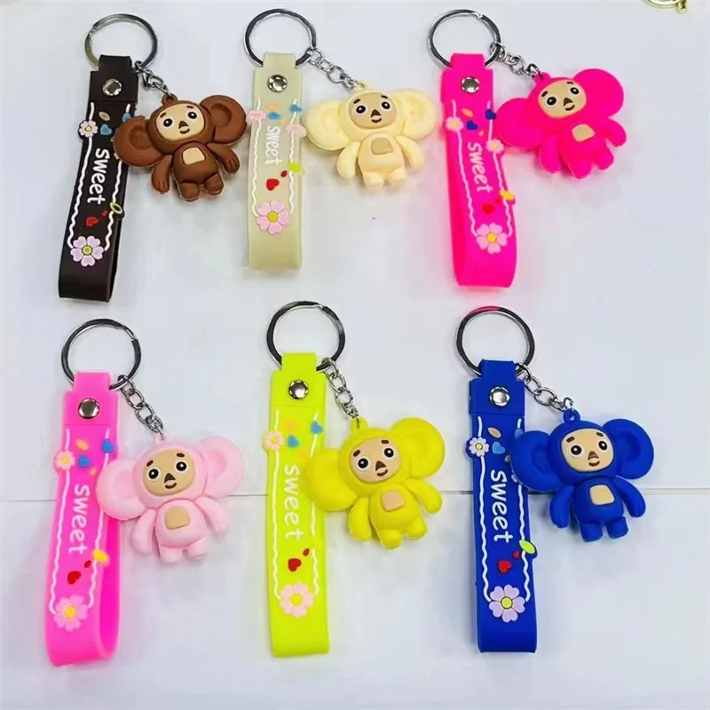 2023 Backpack Car Pendant Keychains 3D Cartoon Soft Pvc Russian Cheburashka Toys Silicone Rubber Keychains