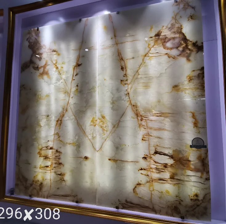 Free Design backlit onyx panel Bathroom book matched feature wall onyx transparent white onyx marble
