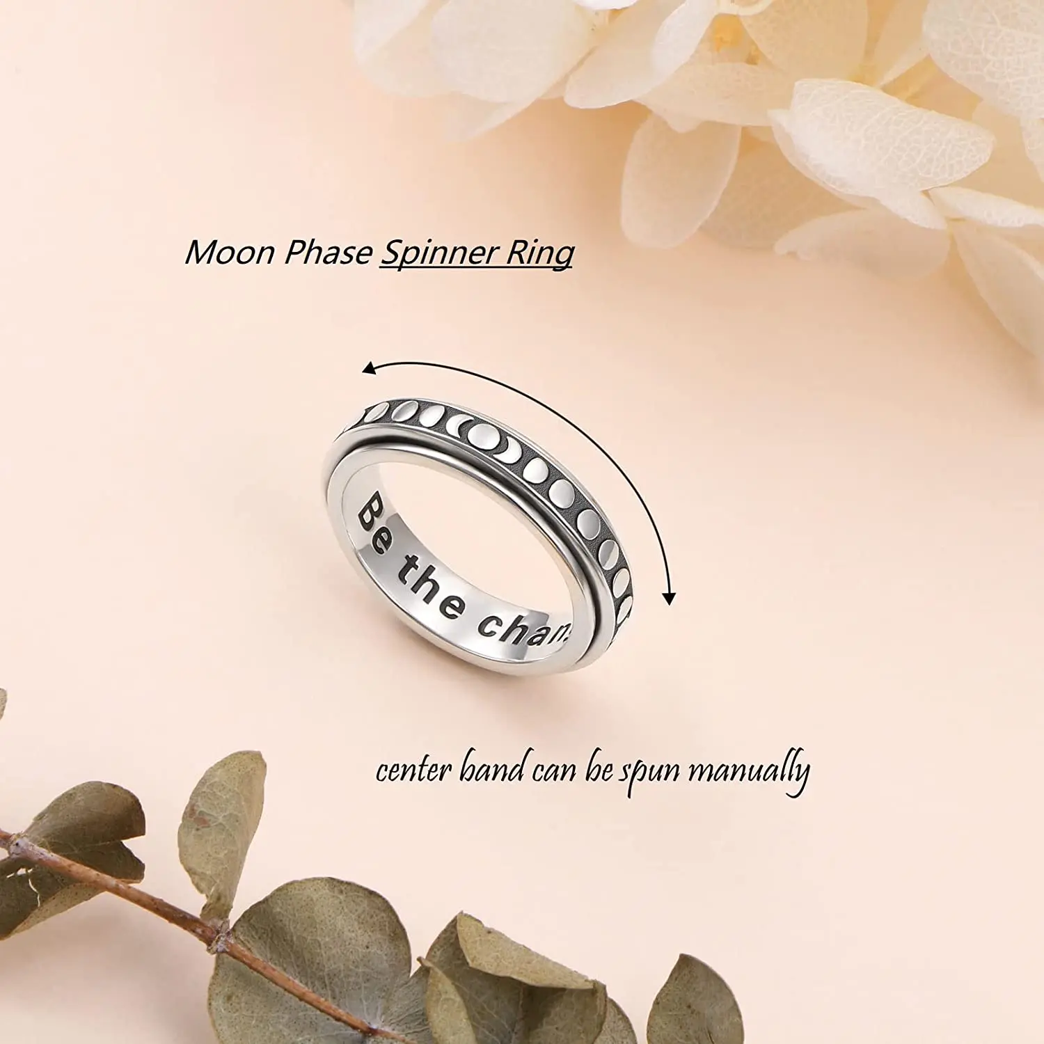 anxiety rotating ring jewelry custom inspirational 925 sterling silver i am enough spinning moon ring