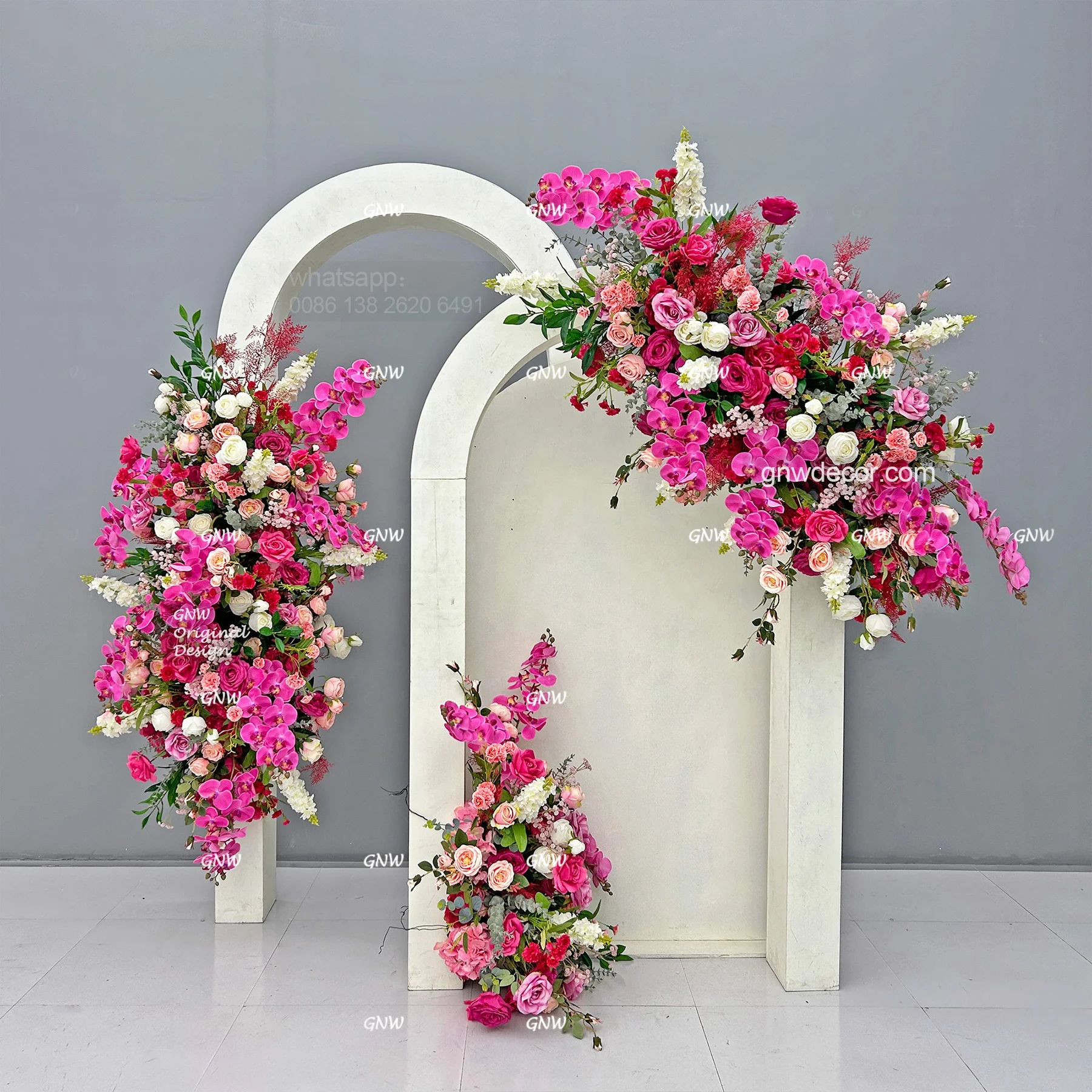 GNW Decor Gradient Pink Roses Flower Arch Frame Arrangements Silk Artificial Flower Panel Wedding Decoration Stand Event Flowers