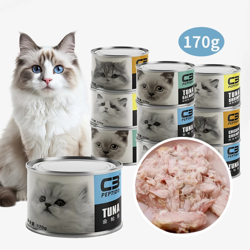 OEM Newest Hot Sale Peptido Factory 170g Tuna Cat Canned Chicken Flavor Cat Snack Canned