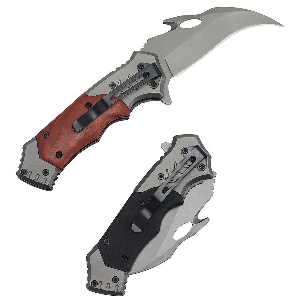 Wholesale Wood Handle Folding Camping Survival Pocket Mushroom Knife with Cutting Curved Blade