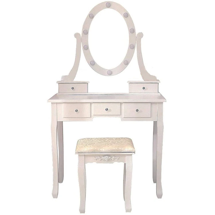 
White makeup vanity table cheap for girls with light bule single mirror 