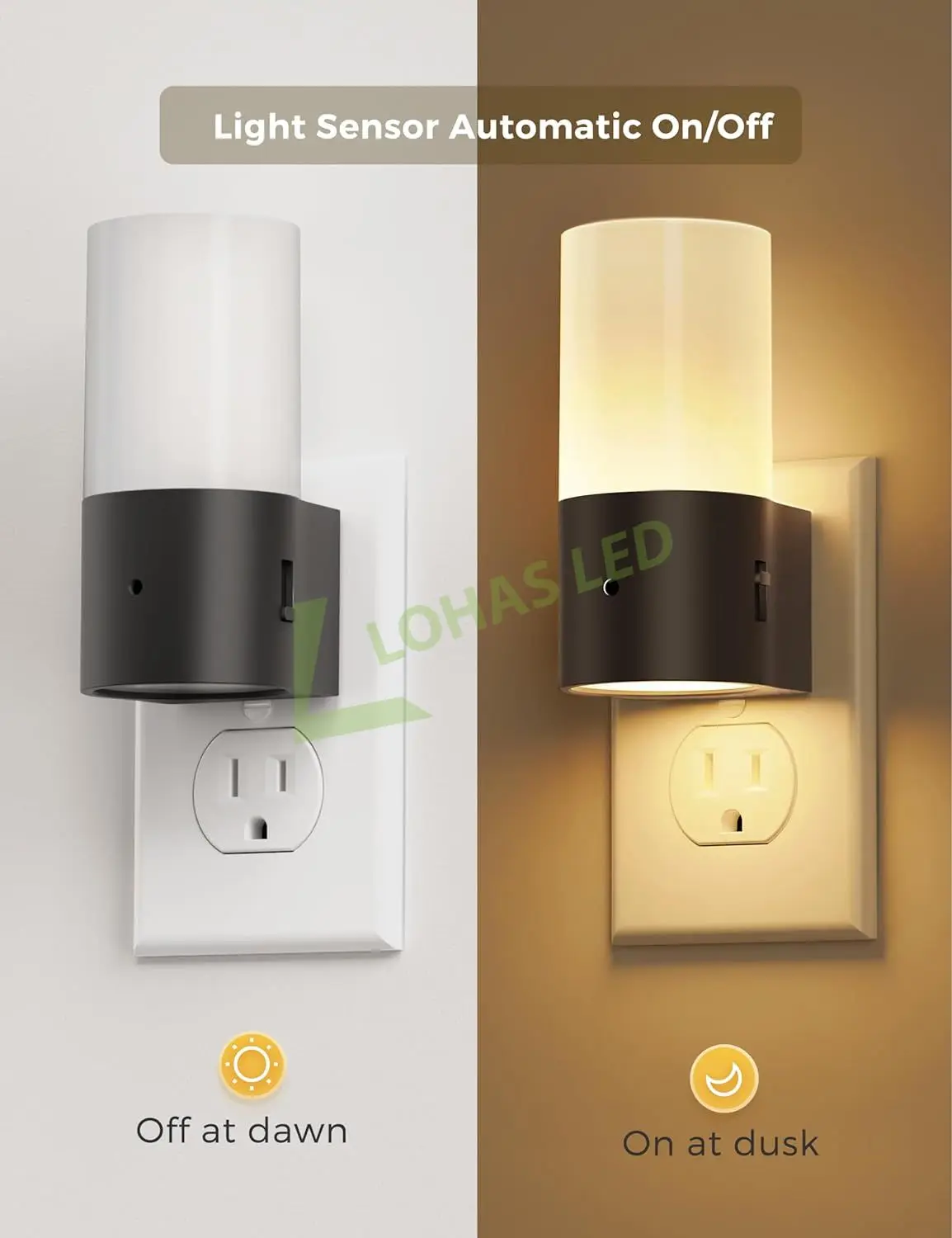 LOHAS Wall Plug Nightlight Dimmable LED Nightlight Dusk to Dawn Light Sensor LED Night Lights for Bedroom Kids Room