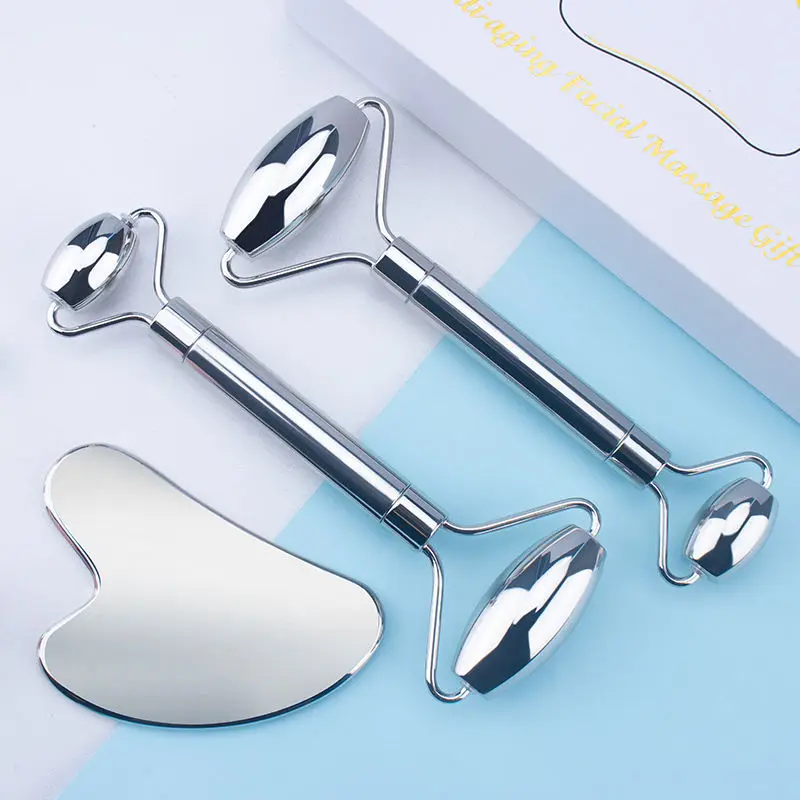 Оптовая продажа фабричная акция двухстороннее лицо Gua Sha металлический ролик из нержавеющей стали для ухода за кожей