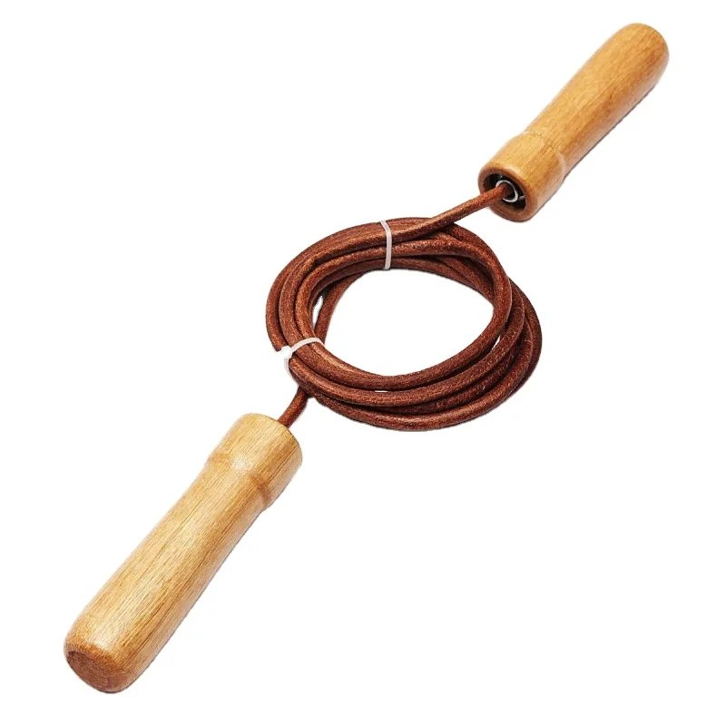 Wood Speed Sports Training Wooden Handles Leather Skipping Jump Rope