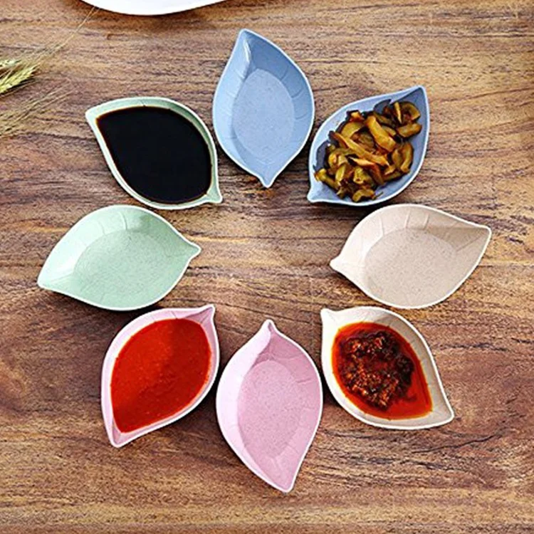 Экологически чистая дешевая оптовая продажа листьев круглых цветов в форме сердца Пшеничная солома пластиковая маленькая тарелка для соевого соуса