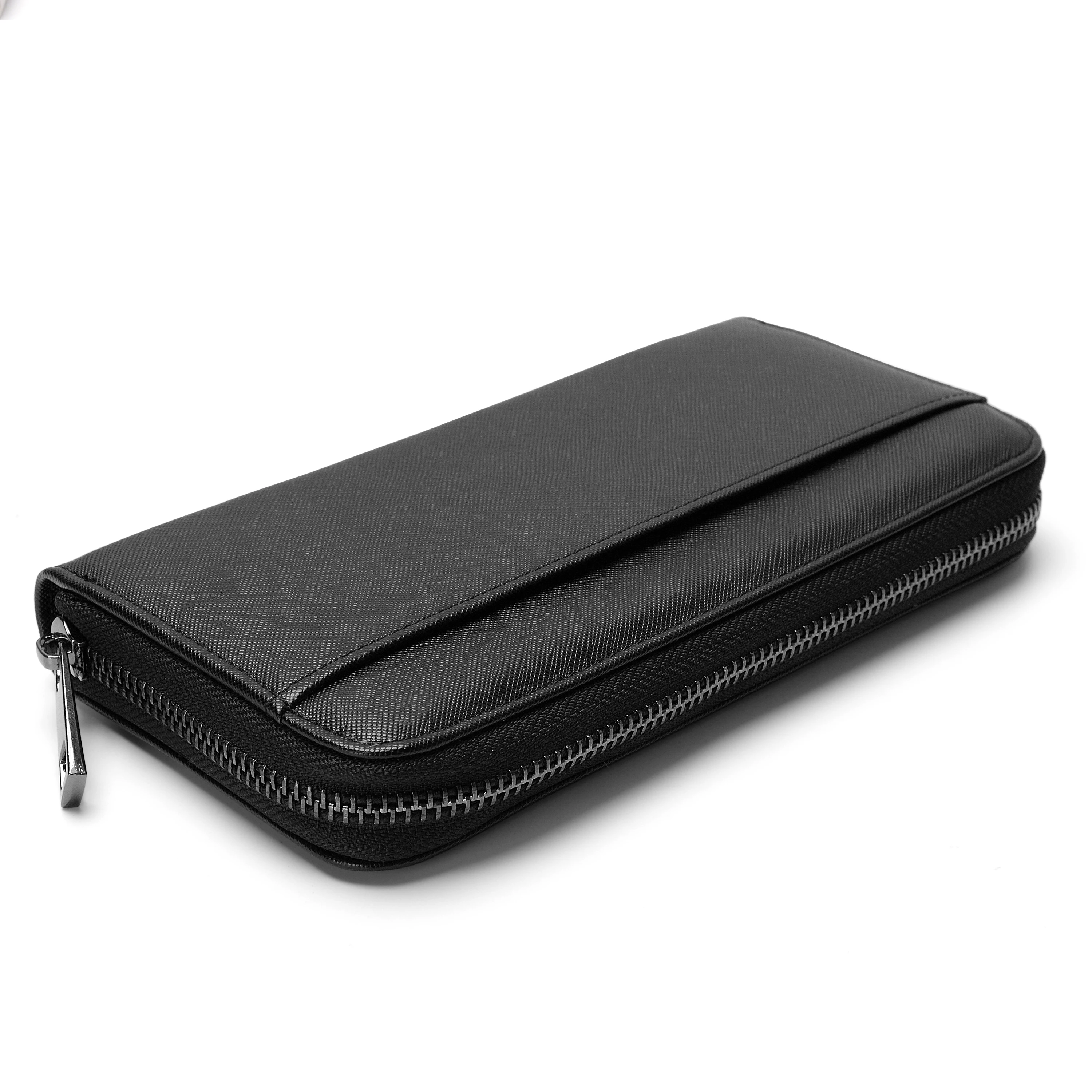 Wholesale Custom Vintage Genuine Leather Clutch Long Wallet with Zipper Closure RFID Feature for Travel Card Storage