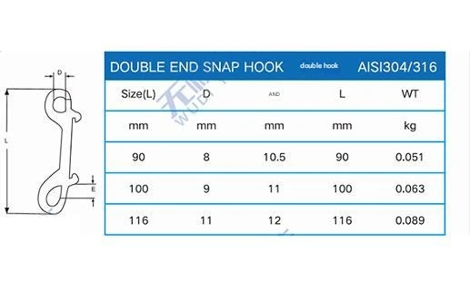 Marine Hardware 316 Stainless Steel Durable Double Ended Hook Bolt Snap Hook Clip Double End Snap Hook