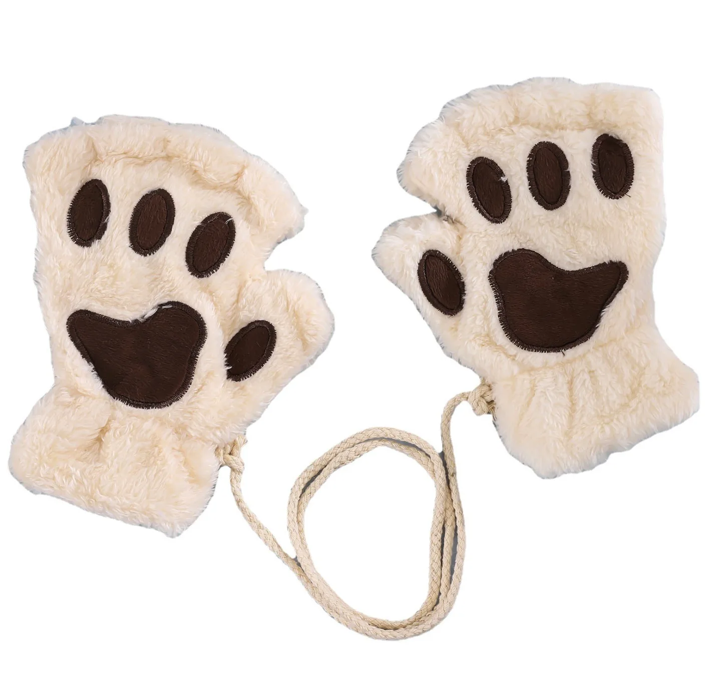 Winter warm thermal Fingerless Fluffy Crochet Women girls Gloves Bear Plush Cat Paw Claw Soft Half Covered fuzzy Gloves
