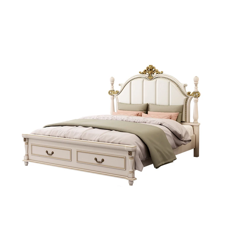 American Style Light Luxury Double Bed Master Bedroom European Style 1.5 M Storage Queen Bed Solid Wood Furniture
