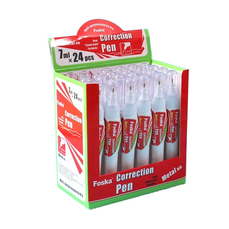 Foska хорошая цена европейское качество нетоксичный быстросохнущий 7 мл набор белых школьных офисных ручек корректирующая жидкость с цветной коробкой