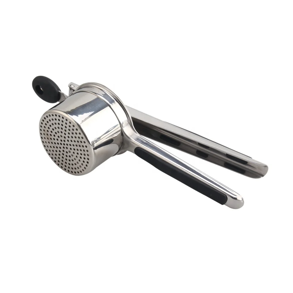 Non-slip Silicone Handle Fruit Masher Food Crusher for Vegetables Yams Squash, Stainless Steel Potato Ricer