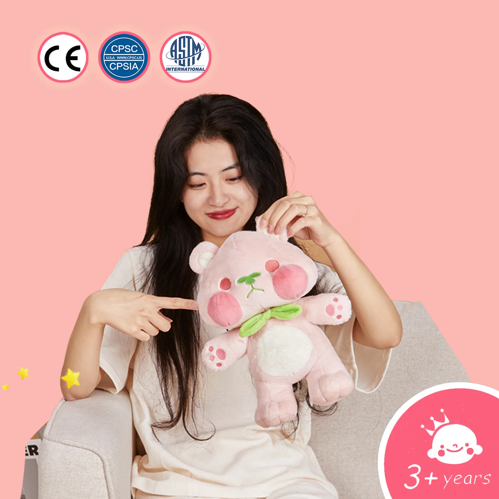 Original design anime IP patent Pink Peach Bear plush toy vary color squishy toy stuffed animals  gift