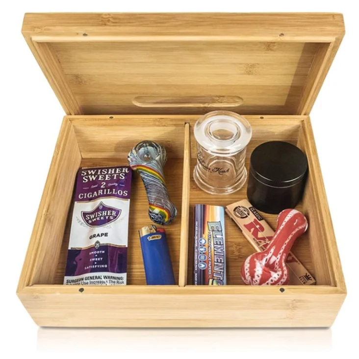 Large Bamboo Box with Ample Storage Space to Organize Herb Accessories Rolling Tray Stash Box with Rolling Tray Lid